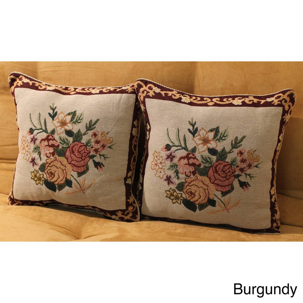 Tapestry Corded Rose Bouquet Throw Pillows (Set of 2)
