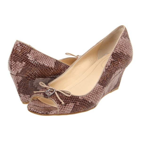 Calvin Klein Women's 'Olita' Light Taupe Washed Snake Print Peep toe Wedges Calvin Klein Slip ons