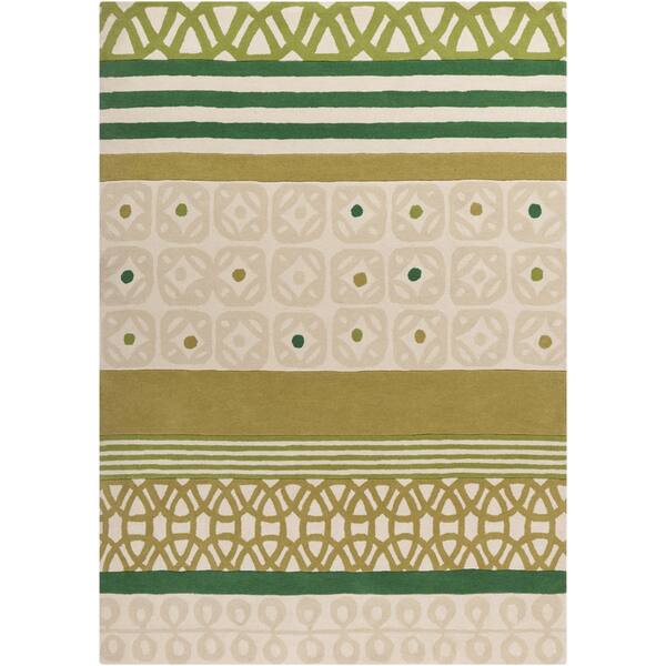 Handtufted Novelty Armenia Green Stripe Wool Rug (2 x 3) Bed Bath