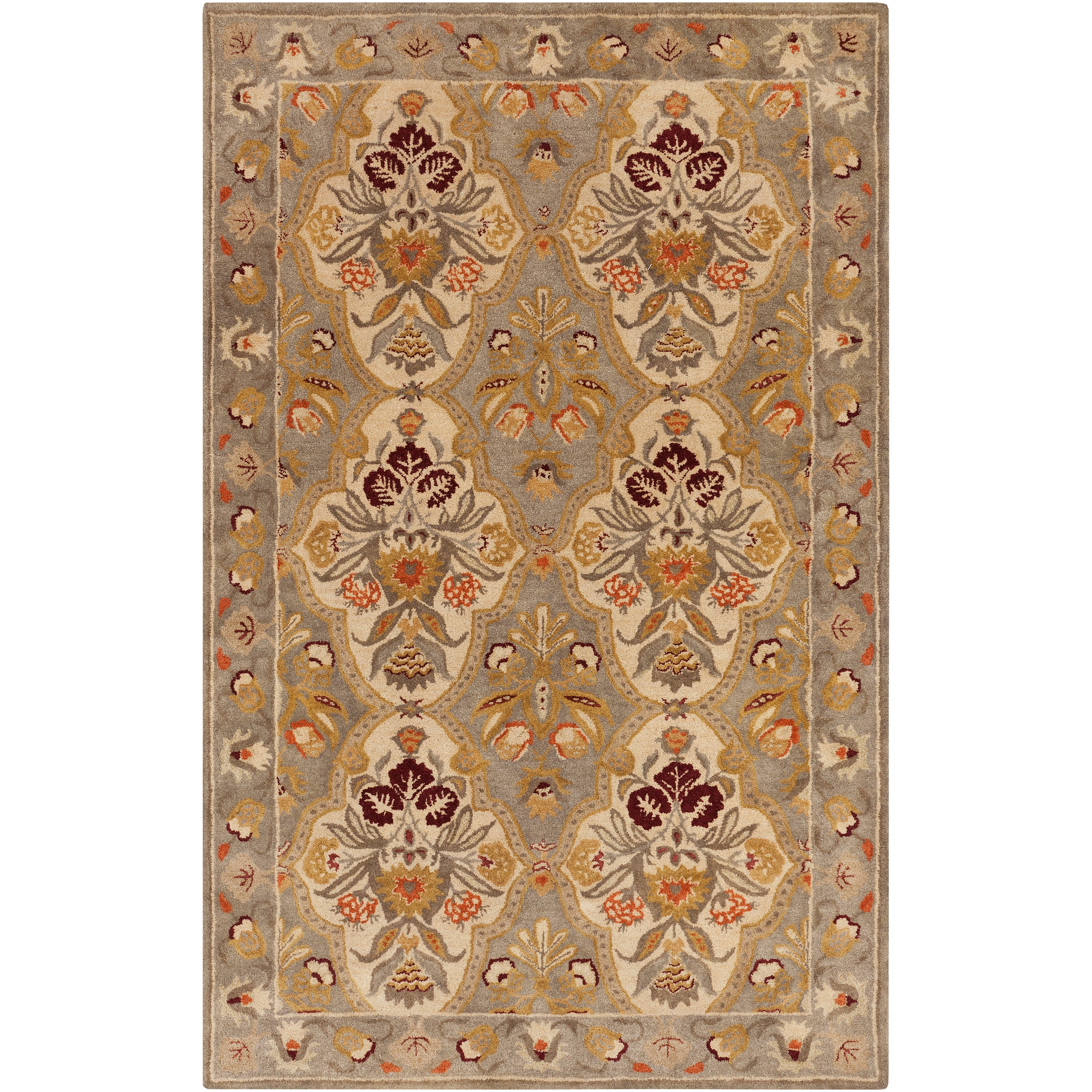 Hand tufted Aaron Floral Border Parchment Semi worsted New Zealand Wool Rug (33 X 53)