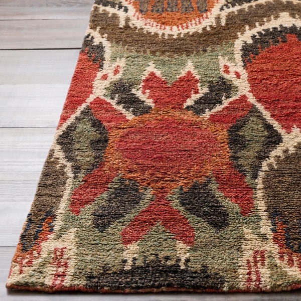 Hand-woven Abstract Turbo Red Abstract Hemp Area Rug - 5' x 8'