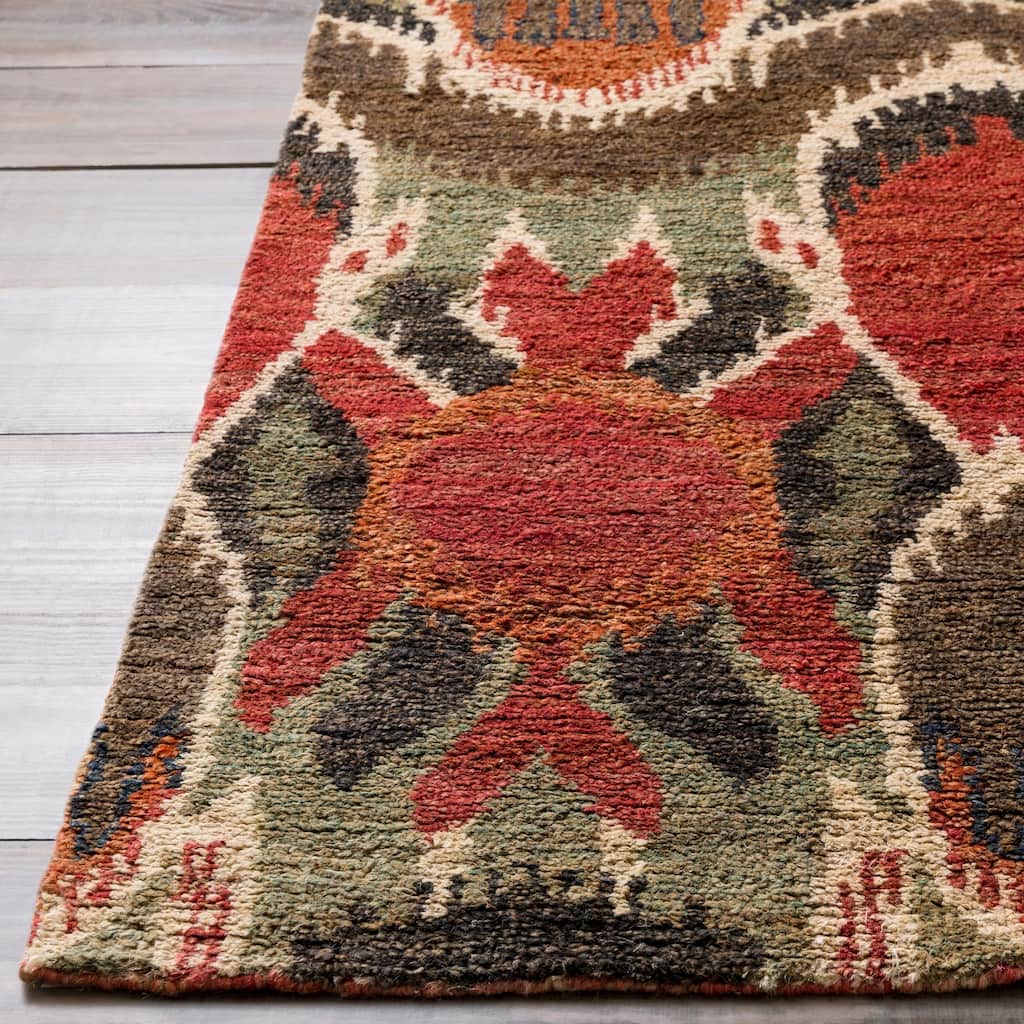 Hand-woven Abstract Turbo Red Abstract Hemp Area Rug - 5' x 8'/Surplus