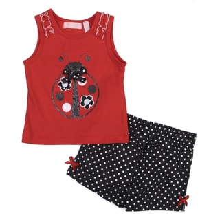 Toddler Girl's Red Ladybug Top and Polka Dot Short Set Girls' Sets