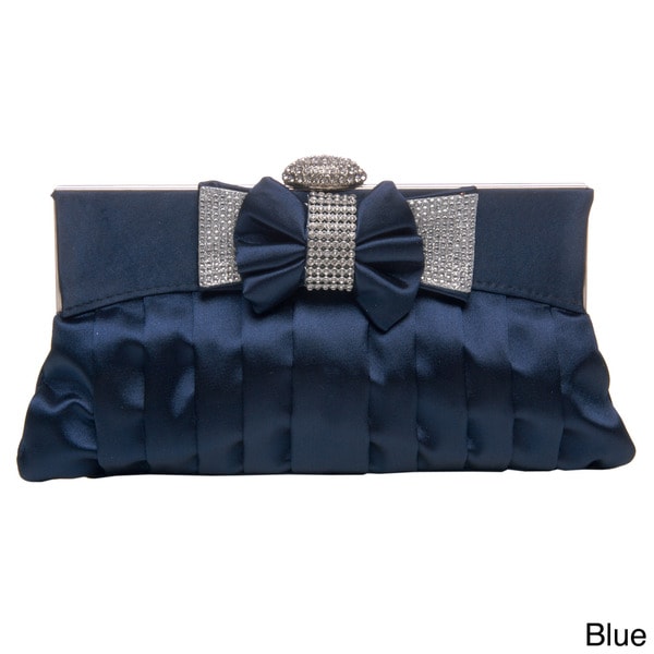 Women's Pleated Satin Rhinestone Bow Clutch Evening Bags