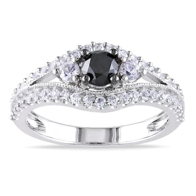 Miadora Sterling Silver 1ct TDW Black Diamond and White Sapphire Ring