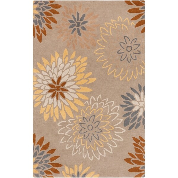 Hand-tufted Missoula Beige Floral Wool Area Rug - 6' x 9'