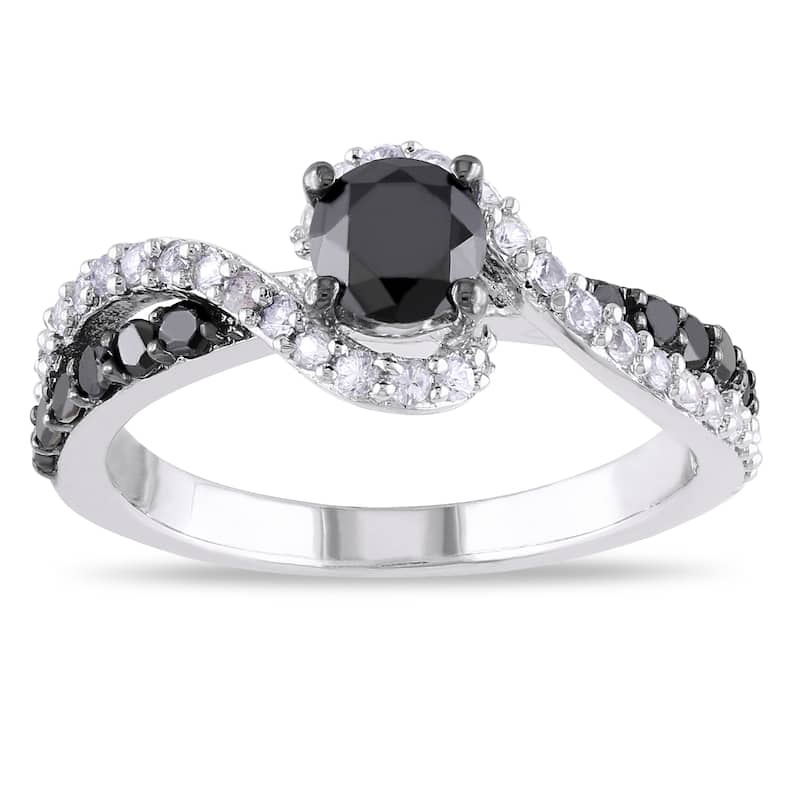 Miadora Sterling Silver 3/4ct TDW Black Diamond and Created Sapphire Ring - 6 - White
