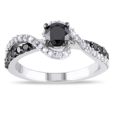 Miadora Sterling Silver 3/4ct TDW Black Diamond and Created Sapphire Ring