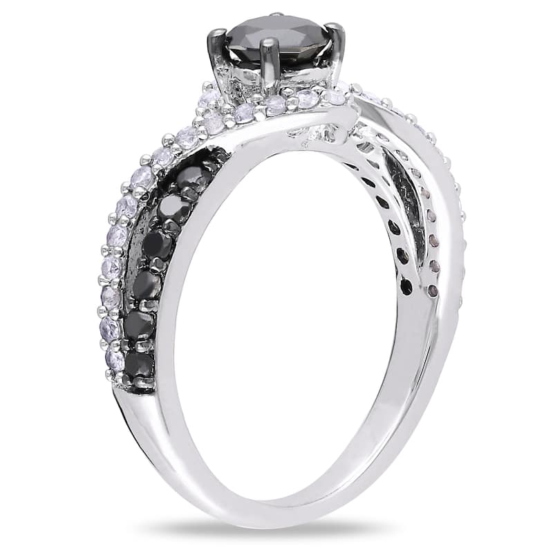 Miadora Sterling Silver 3/4ct TDW Black Diamond and Created Sapphire Ring