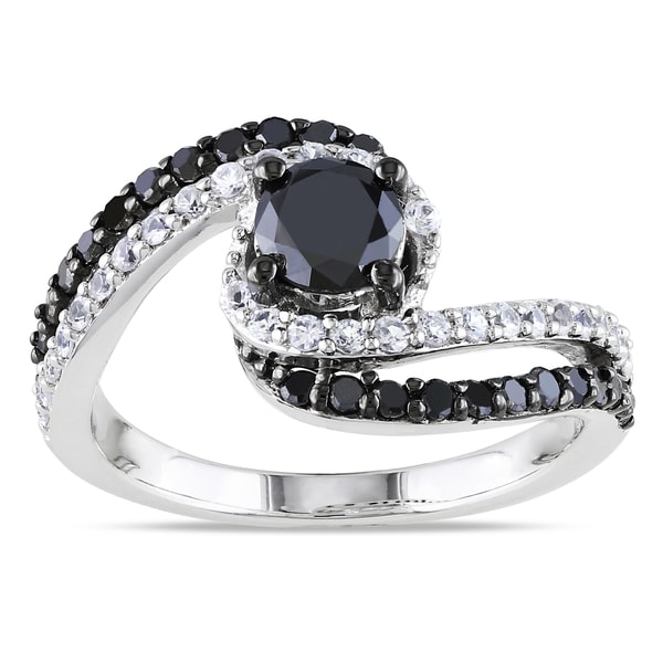 Miadora Sterling Silver 3/4ct TDW Black Diamond and Created Sapphire