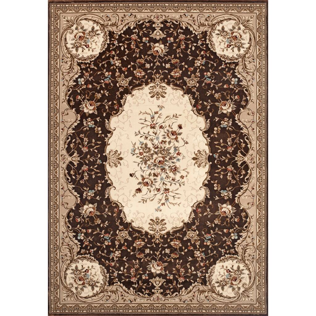 World Rug Gallery Savonnerie Traditional Brown Rug (5'3 x 7'10) - 5'3 x 7'10