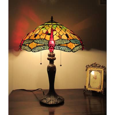 Tiffany Style Dragonfly Design 3-light Table Lamp