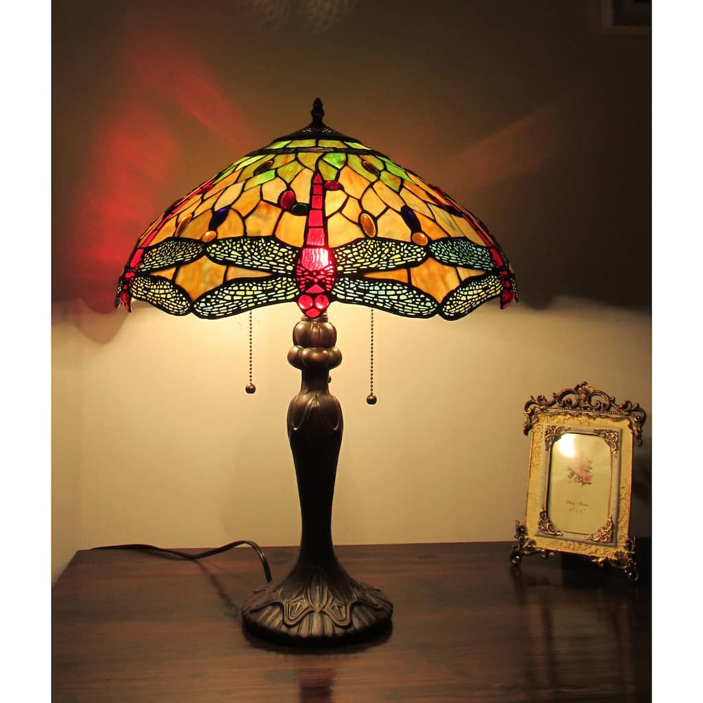 Tiffany Style Dragonfly Design 3-light Table Lamp
