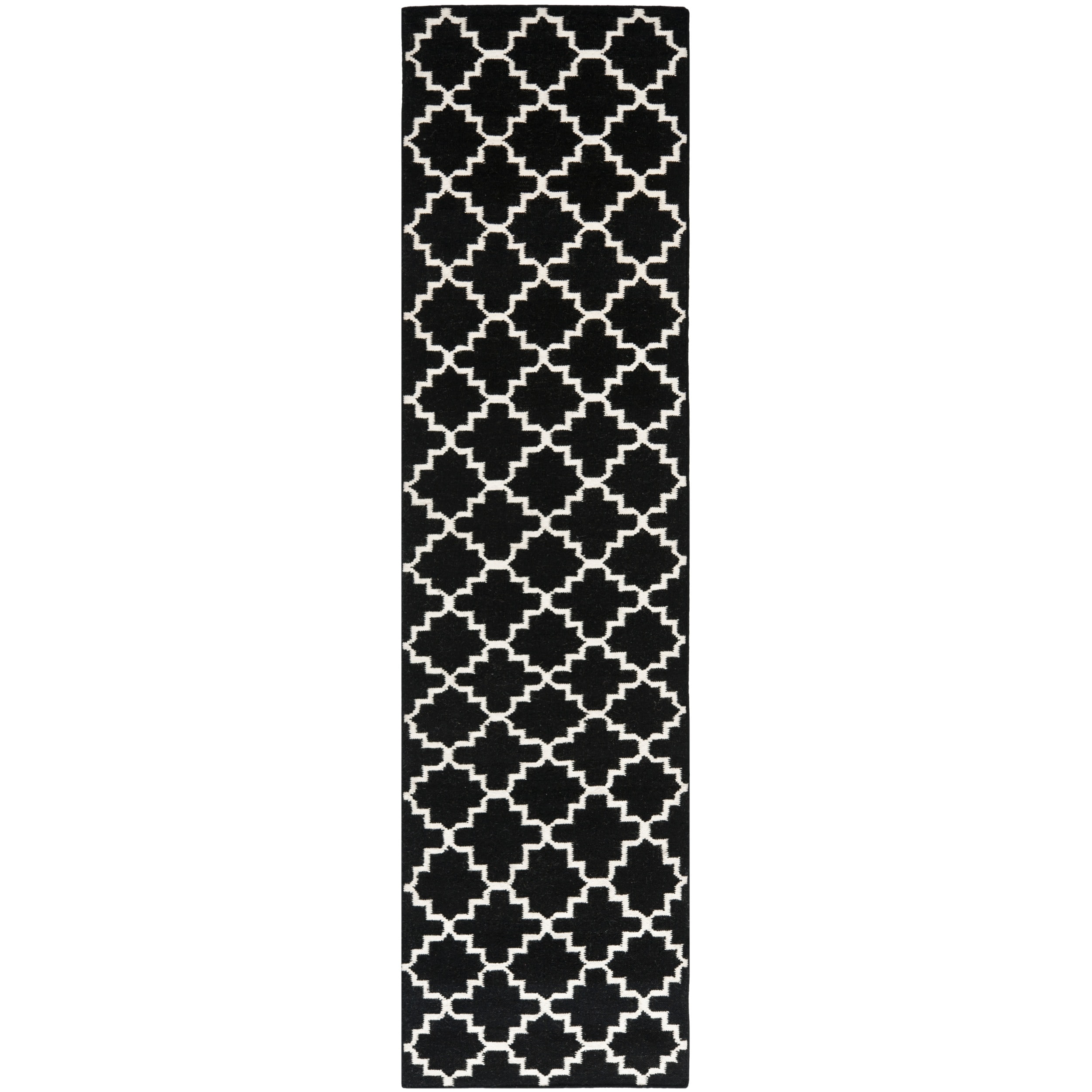 Transitional Handwoven Moroccan Dhurrie Black Wool Runner Rug (26 X 6)