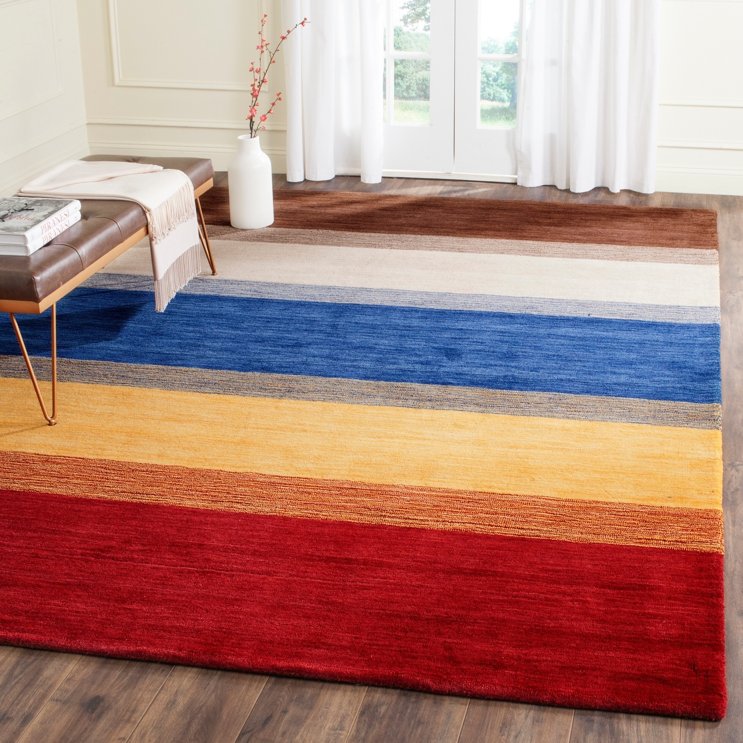 Shop Safavieh Handmade Himalaya Orange/ Multicolored Stripe Wool Gabbeh ...