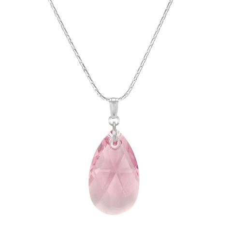 Handmade Jewelry by Dawn Large Pink Crystal Pear Sterling Silver Necklace (USA)