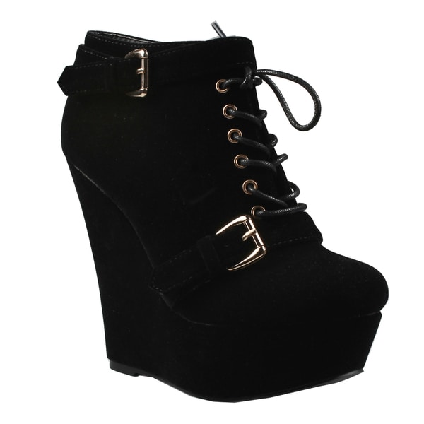 Shop Refresh by Beston Women's 'Febee-09' Black Lace-up Buckled Ankle ...