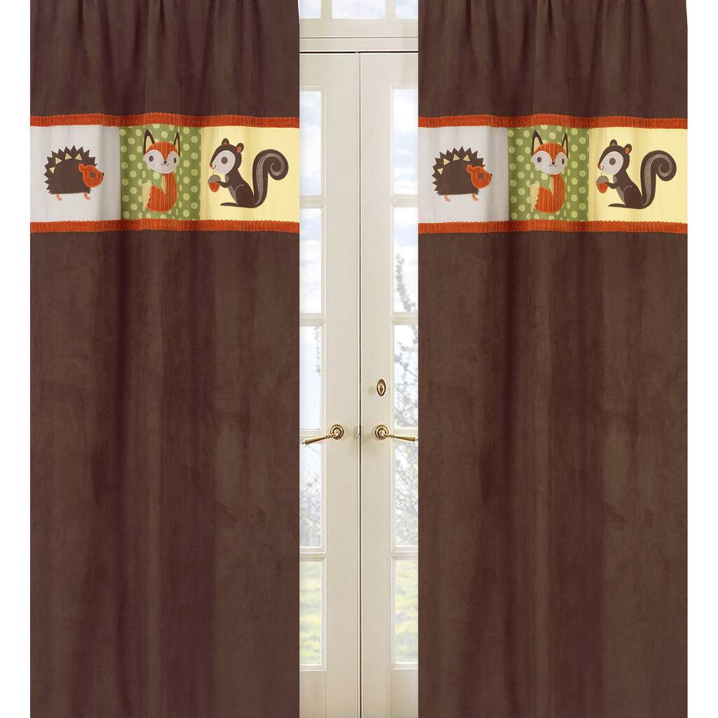 Sweet Jojo Designs Green, Orange, Brown, Yellow and Buff Forest Friends Collection 84-inch Window Treatment Curtain Panel Pair