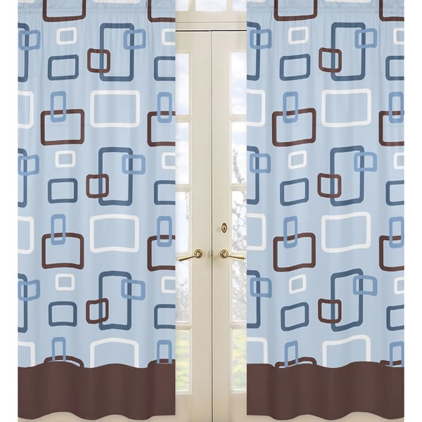 Sweet Jojo Blue and Brown Geo 84 inch Curtain Panel Pair