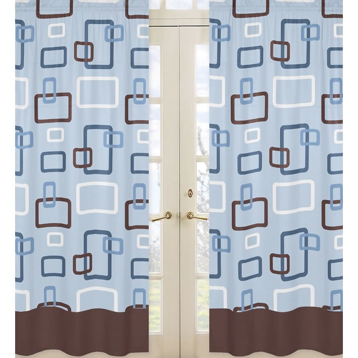 Blue And Brown Geo 84 inch Curtain Panel Pair (Blue, brown, whiteConstruction Rod PocketPocket measures 1.5 inches deepLining NoneDimensions 42 inches wide x 84 inches long eachMaterials 100 percent cottonCare instructions Machine washableThe digita
