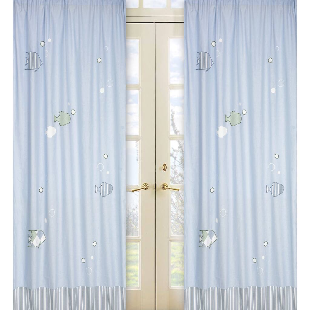 Sweet Jojo Designs Soft Blue, Green and White 84-inch Window Treatment Curtain Panel Pair for Go Fish Collection - 42 x 84