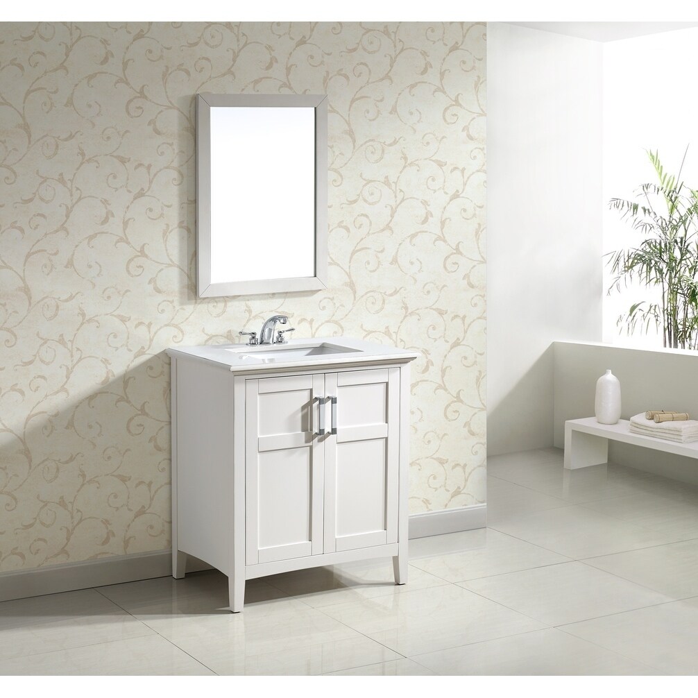 Wyndenhall Salem White 30 inch Two door White Marble Top Bathroom Vanity Set White Size Single Vanities