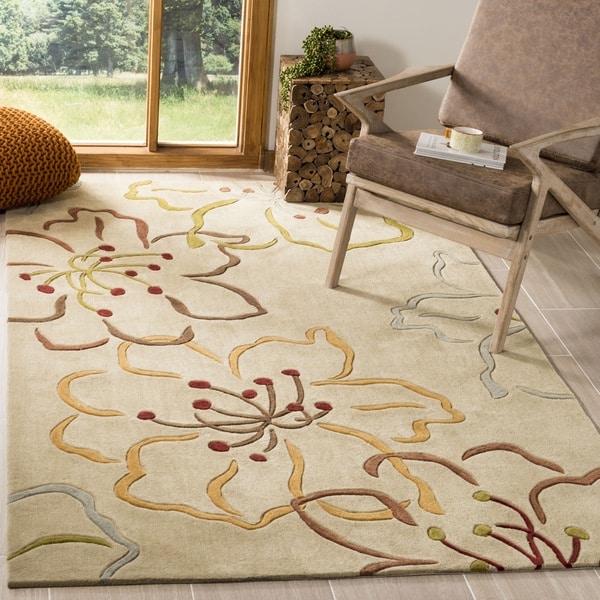 Safavieh Handmade Modern Art Floral Paradise Light Grey/ Multicolored Polyester Rug (4' x 6') - 4' x 6'