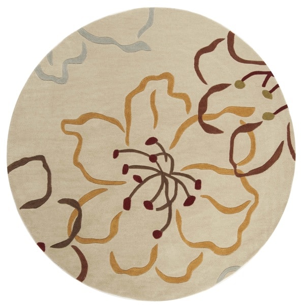 Safavieh Handmade Modern Art Floral Paradise Light Grey/ Multicolored Polyester Rug - 6'6" x 6'6" round