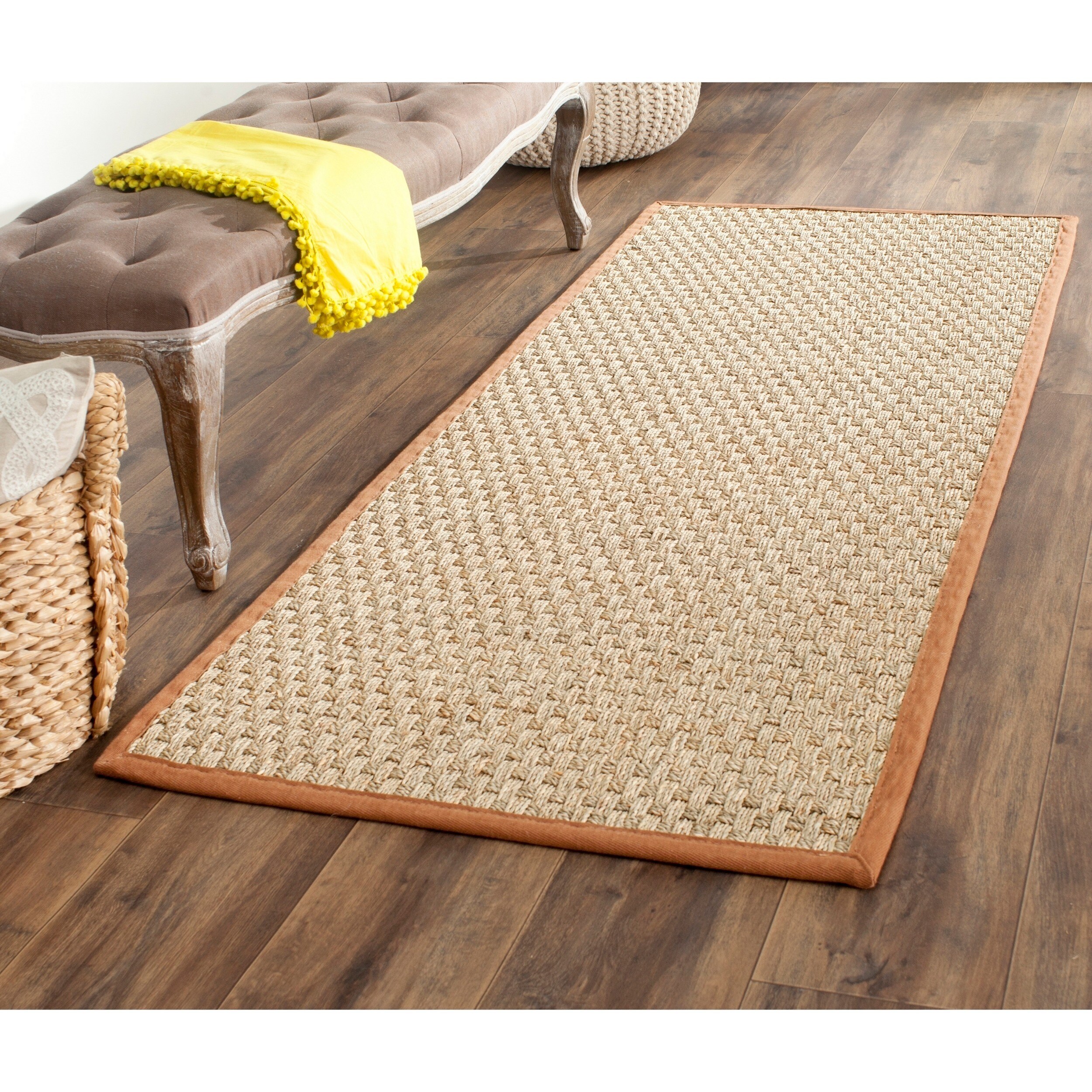 Safavieh Casual Natural Fiber Natural and Brown Border Seagrass Runner