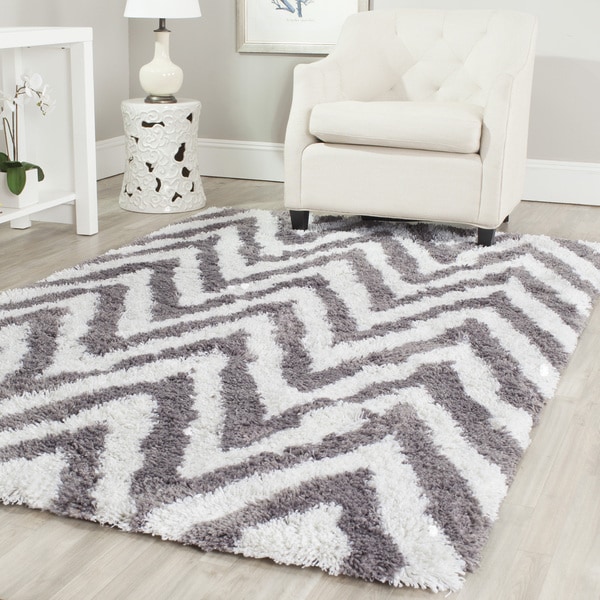 Safavieh Handmade Chevron Ivory/ Grey Shag Rug (8 x 10)   15127808