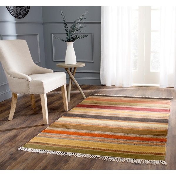 Safavieh Tapestry-woven Striped Kilim Village Gold Wool Rug - 9' x 12'