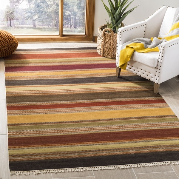 Safavieh Tapestry-woven Striped Kilim Village Gold Wool Rug (9' x 12')