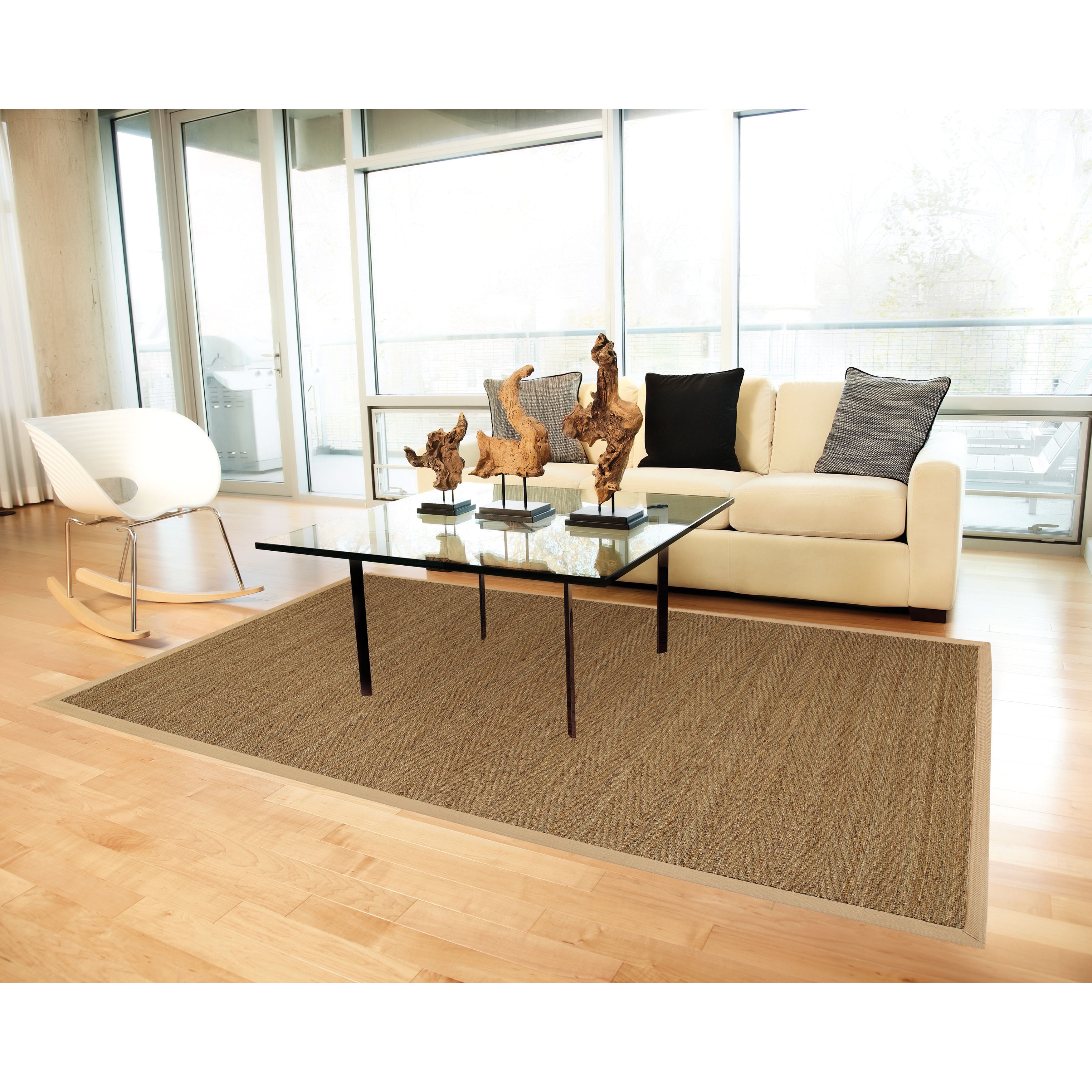 Tidewater Herringbone Seagrass Rug With Khaki Cotton Border (26 X 8)