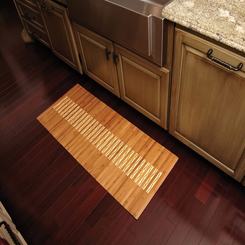 Jani Oolong Natural Brown Bamboo Striped Kitchen and Bath Mat - 20" x 48" inches, Eco-Friendly Kitchenmat & Bathmat