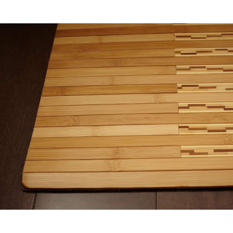 Jani Oolong Natural Brown Bamboo Striped Kitchen and Bath Mat - 20" x 48" inches, Eco-Friendly Kitchenmat & Bathmat