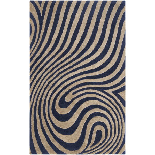 Hand-tufted Chaska Dark Blue Abstract Design Wool Rug-(8' x 10')