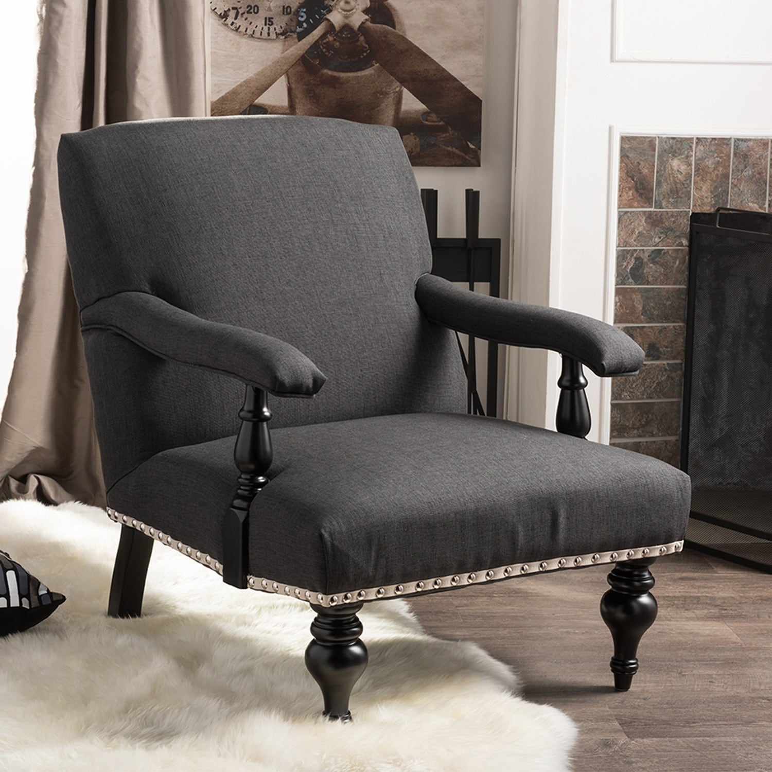 Baxton Studio Galway Gray Linen Arm Chair Today $400.99 Sale $360.89