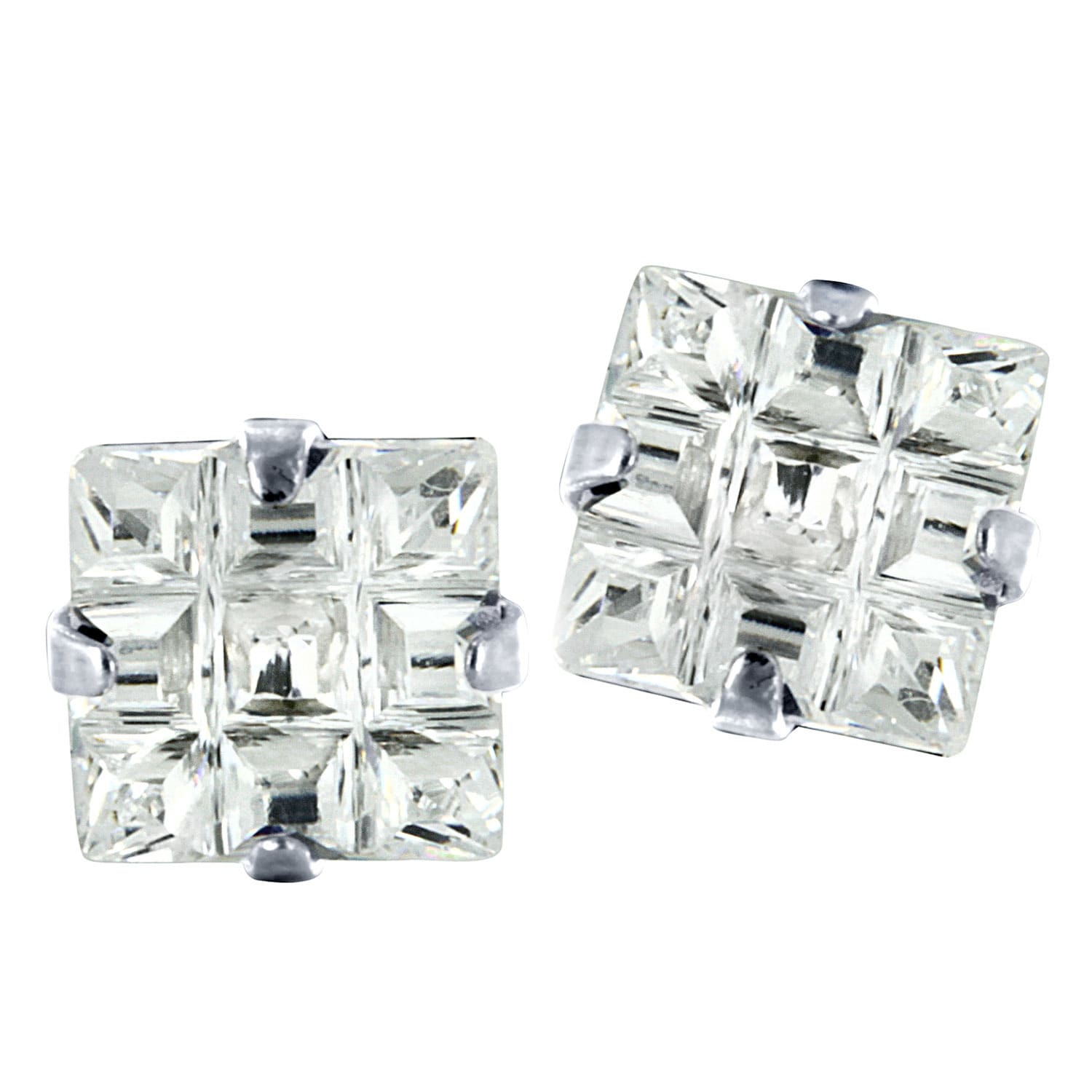 Stainless Steel Cubic Zirconia Square Grid Earrings Today $12.99   $