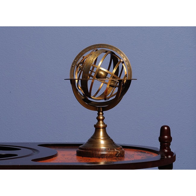 Old Modern Handicrafts Brass Armillary Sphere On Wooden Base Overstock