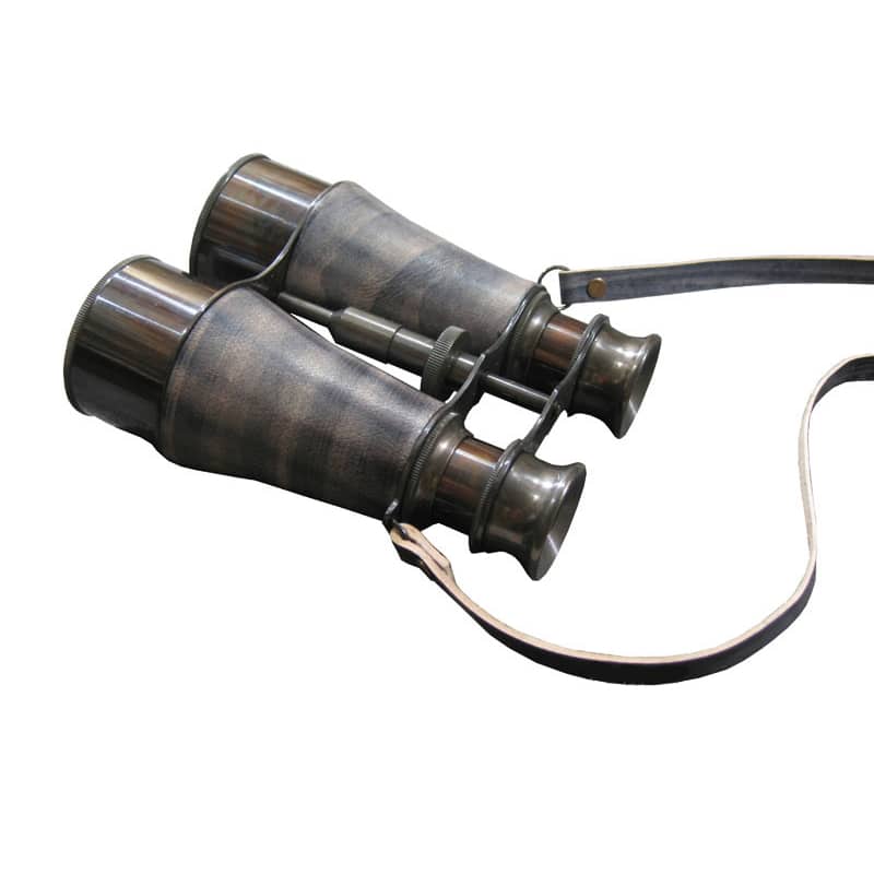 Old Modern Handicrafts Leather-Gripped Brass Binoculars with Wooden Case