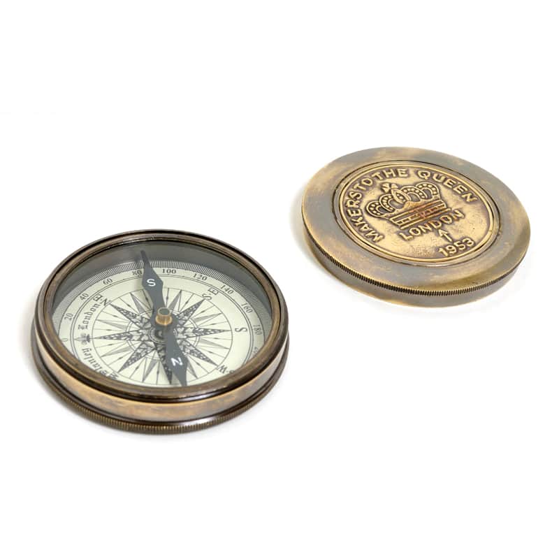 Old Modern Handicrafts Brass Makers to the Queen Compass with Leather Case