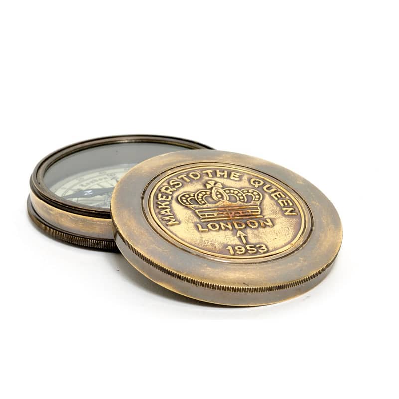 Old Modern Handicrafts Brass Makers to the Queen Compass with Leather Case