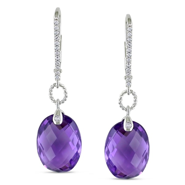 Miadora 14k Gold Amethyst and 1/6ct TDW Diamond Earrings (G H, SI1 SI2) Miadora Gemstone Earrings