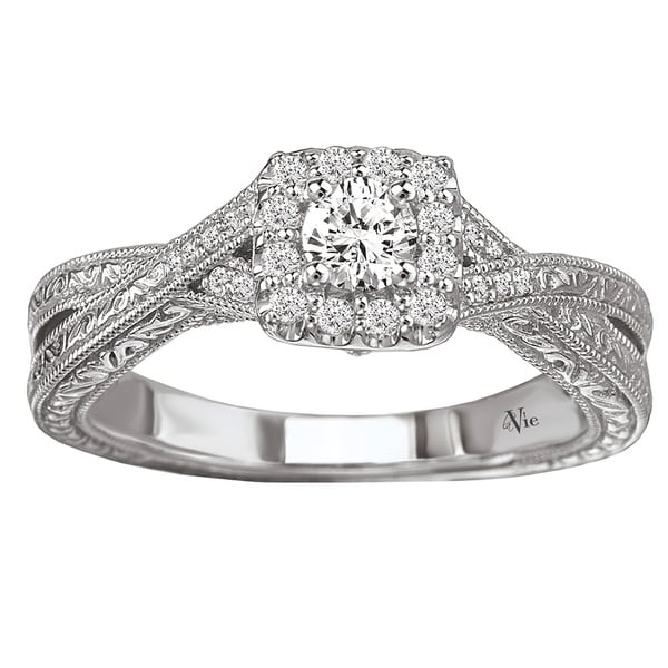 Avanti 14k White Gold 3/8ct TDW Diamond Halo Engagement Ring (G-H, SI1-SI2)