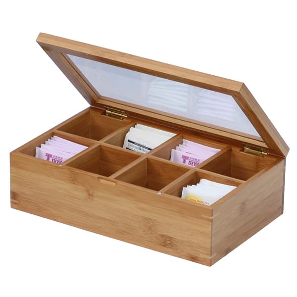 Bamboo Tea Box with 8-Storage Sections and Expandable Drawer