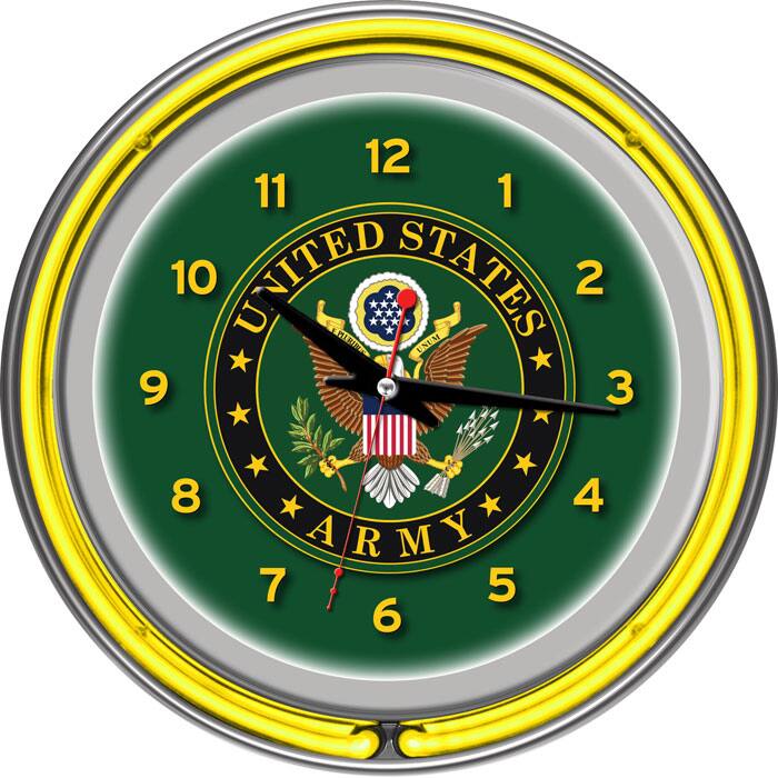 U.S. Army Symbol Chrome Double Ring Neon Clock
