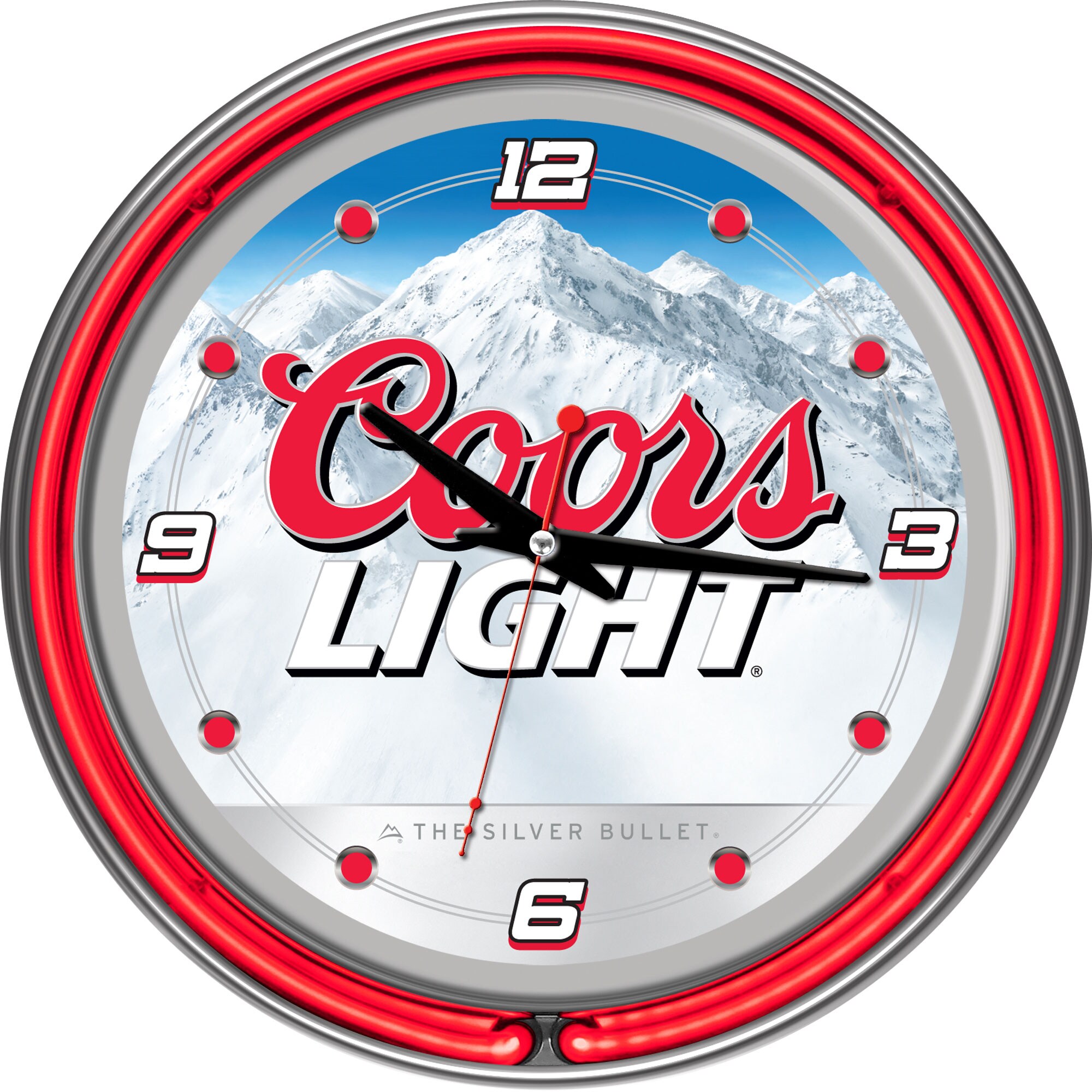 Coors Light 14 inch Neon Wall Clock (Red, blue, whiteDimensions 14 inches high x 14 inches wide x 3 inches deepWeight 4.75 )