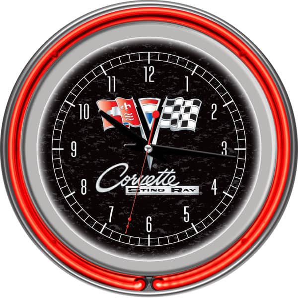 slide 2 of 2, Corvette C2 Black Chrome Double Ring Neon Clock - White