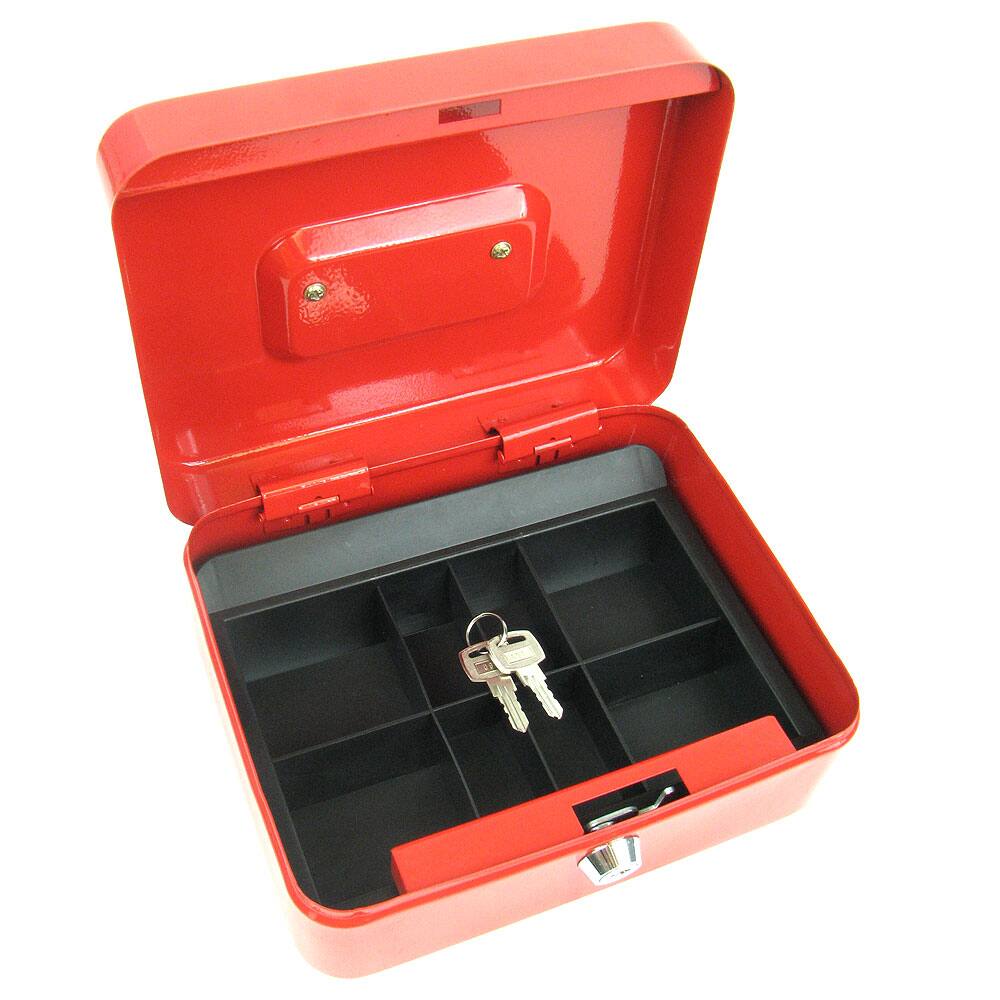 Stalwart 8-inch Key Lock Red Cash Box with Coin Tray