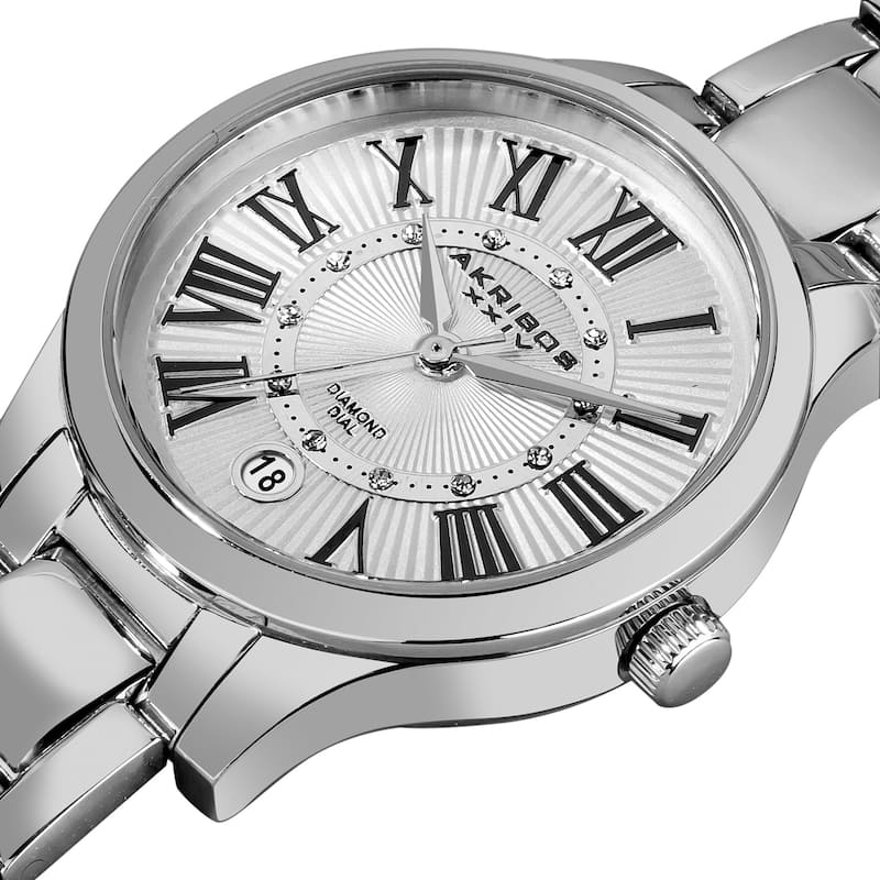 Akribos XXIV Women's Stainless Steel Diamond Silver-Tone Bracelet Quartz Watch - black/silver - black/silver